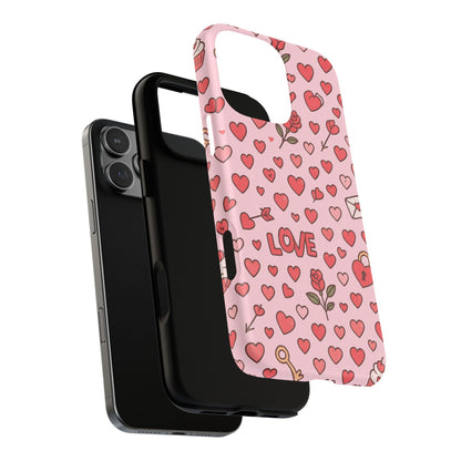 Pink Love Hearts Pattern Tough iPhone Case (MagSafe compatible)