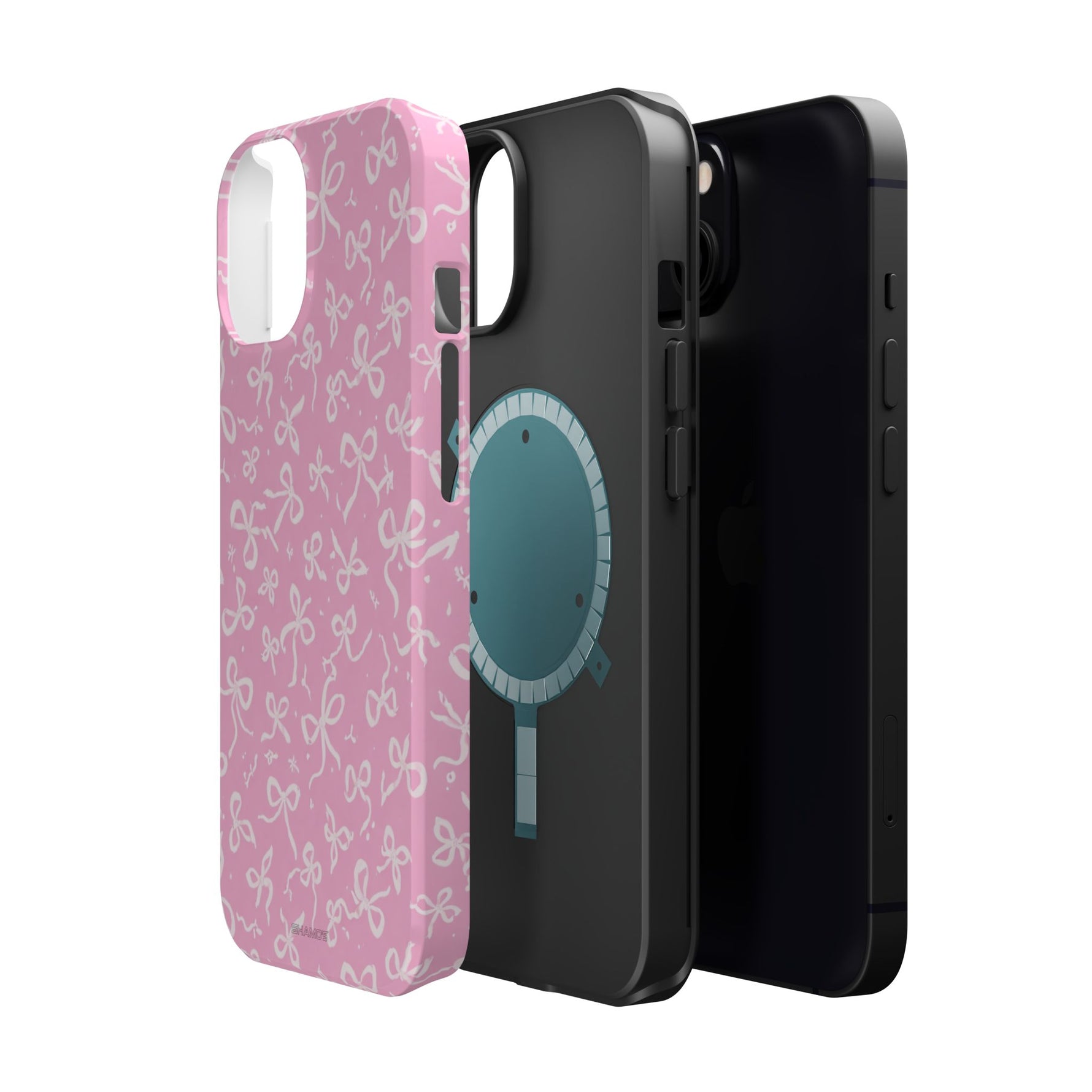 Pink Bow Pattern Impact-Resistant iPhone Case | MagSafe