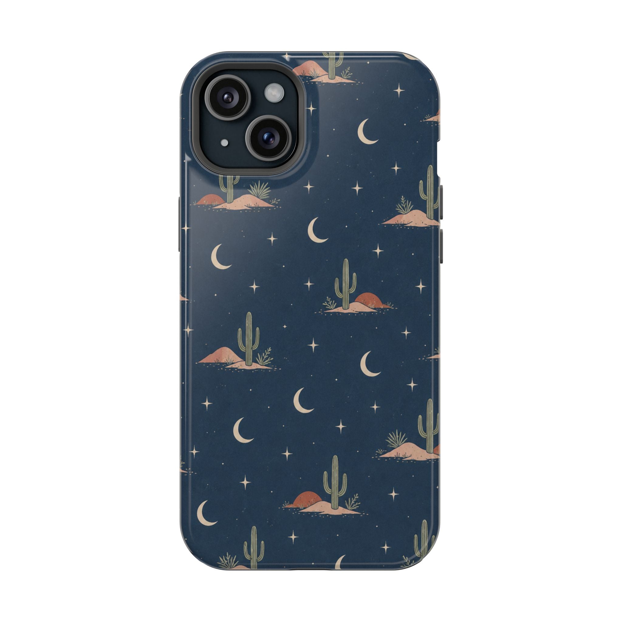 Desert Moon MagSafe Phone Case, glossy iPhone 15 Plus, rear view
