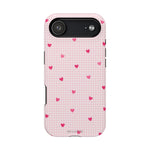 Pink Heart Gingham MagSafe iPhone Case, Impact‑Resistant, Magnetic Protection