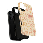 Festive Bow Charm iPhone Case — Pink & Gold Ribbon Hearts with MagSafe  Shamo's