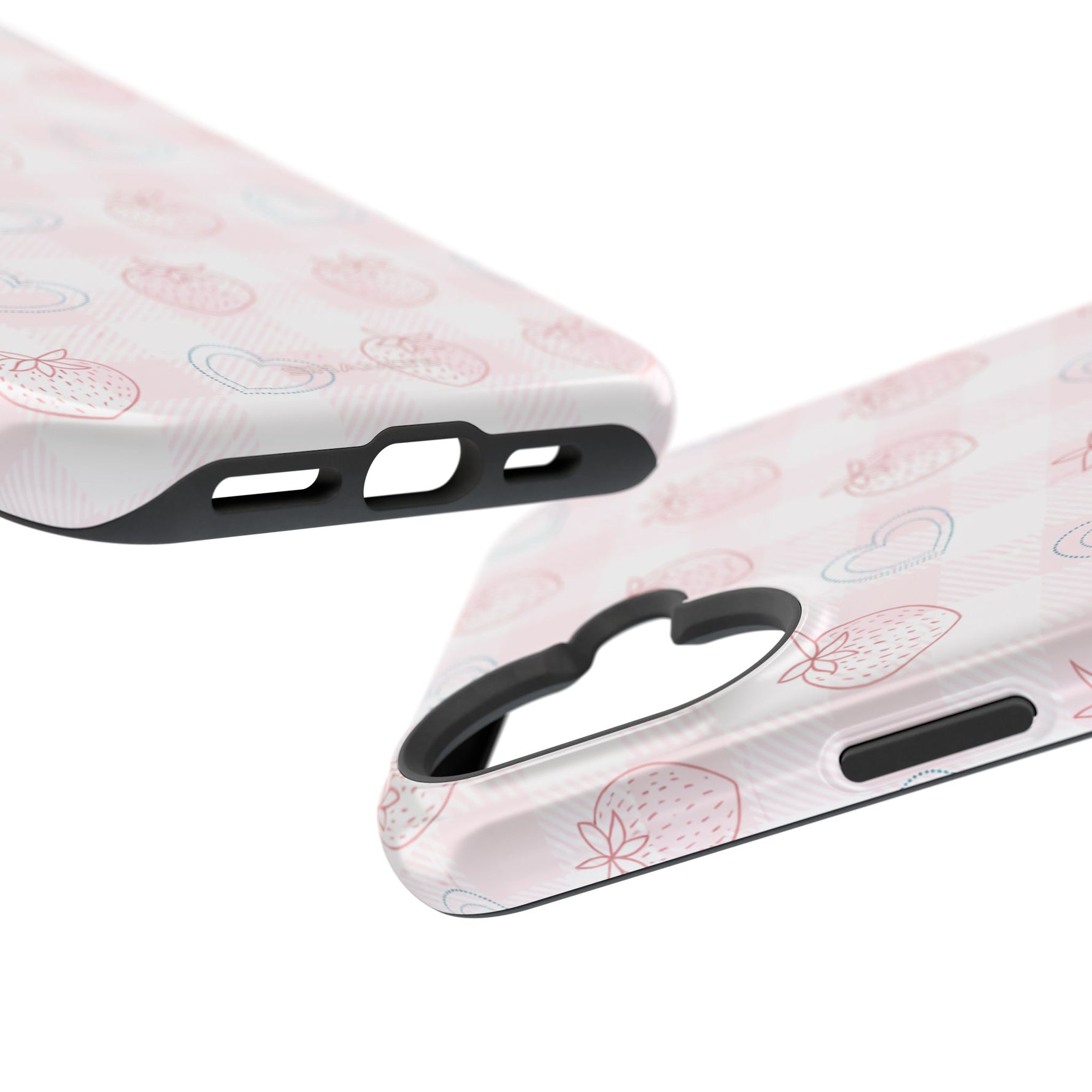 Strawberry Hearts MagSafe Compatible Phone Case | 'Paint it your way' Pink Plaid Impact-Resistant
