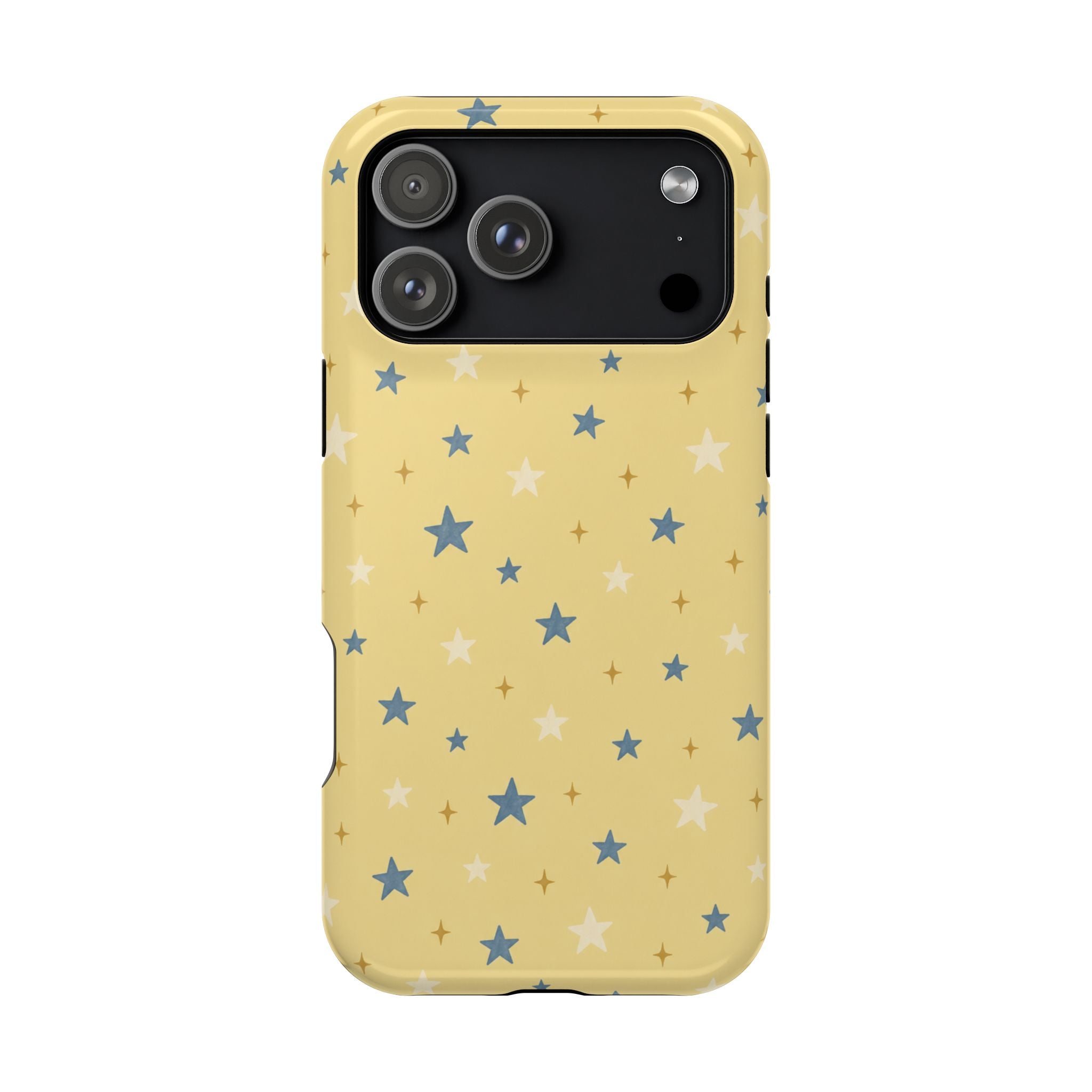 Prairie Stars – Yellow and Blue Star MagSafe Phone Case, glossy iPhone 17 Pro Max, rear view