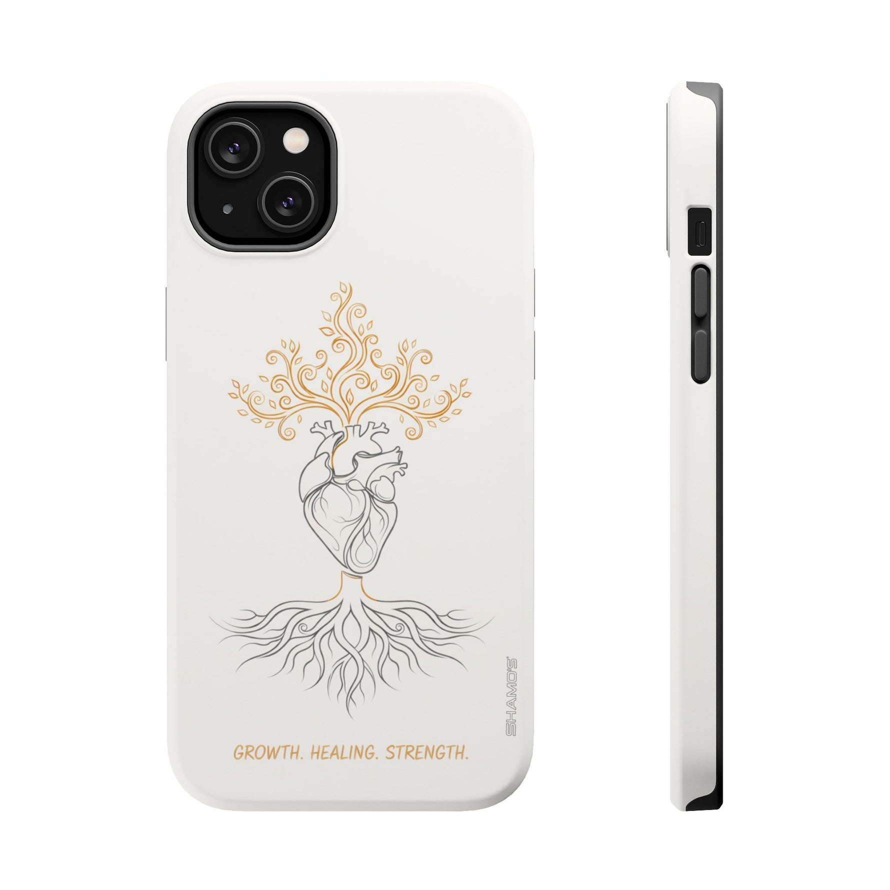 Minimalist Impact-Resistant iPhone Case, Heart Root Illustration ("Growth. Healing. Strength.") MagSafe Compatible - iPhone 14 Plus / Matte - Shamo's