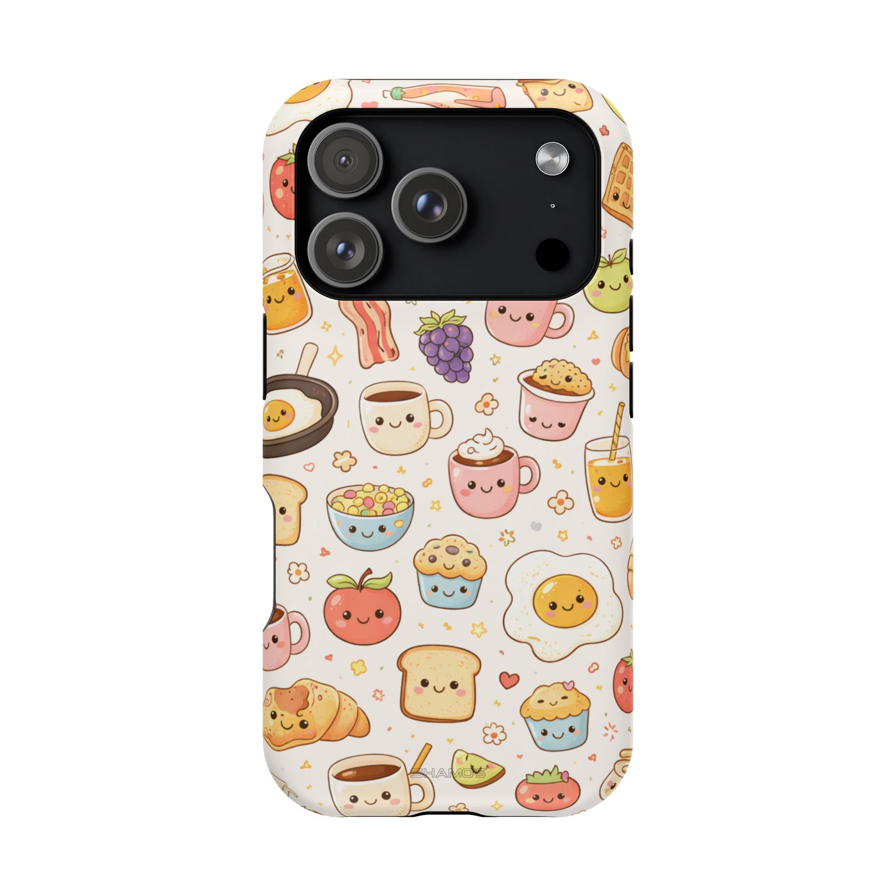 Kawaii Breakfast Pattern Magnetic Phone Case, Cute Cartoon Food Impact-Resistant Cover, MagSafe Compatible