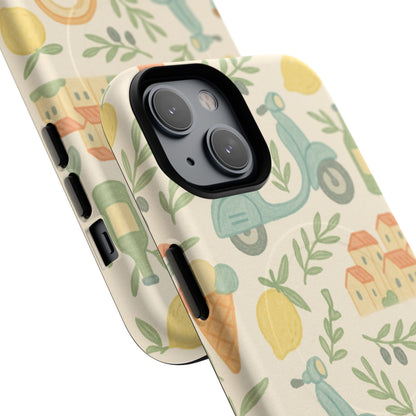 Italian Summer Drawing  iPhone Case — Lemon & Vespa Pattern Tough MagSafe Case