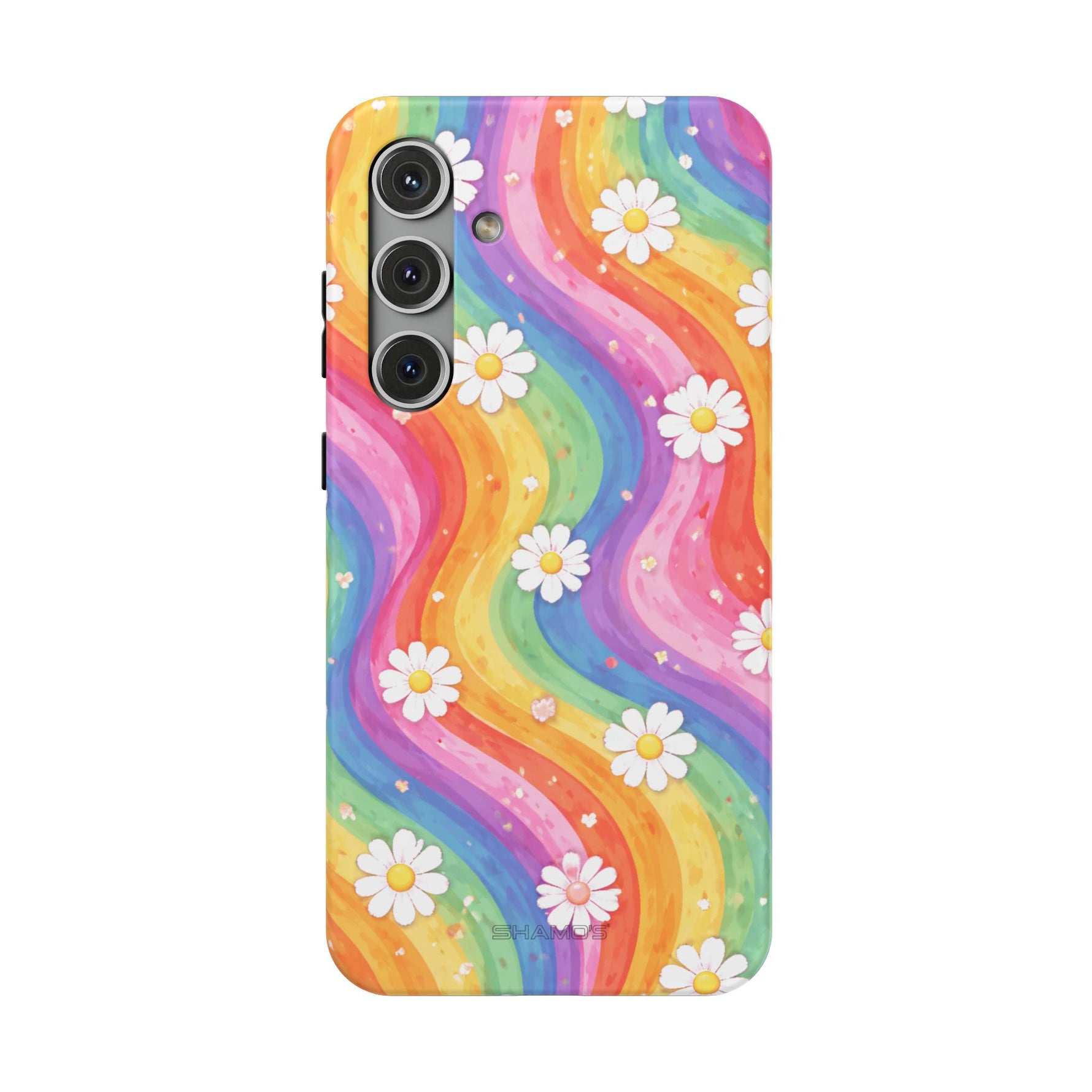 Funda de teléfono resistente a impactos con efecto cascada de colores Rainbow Daisy