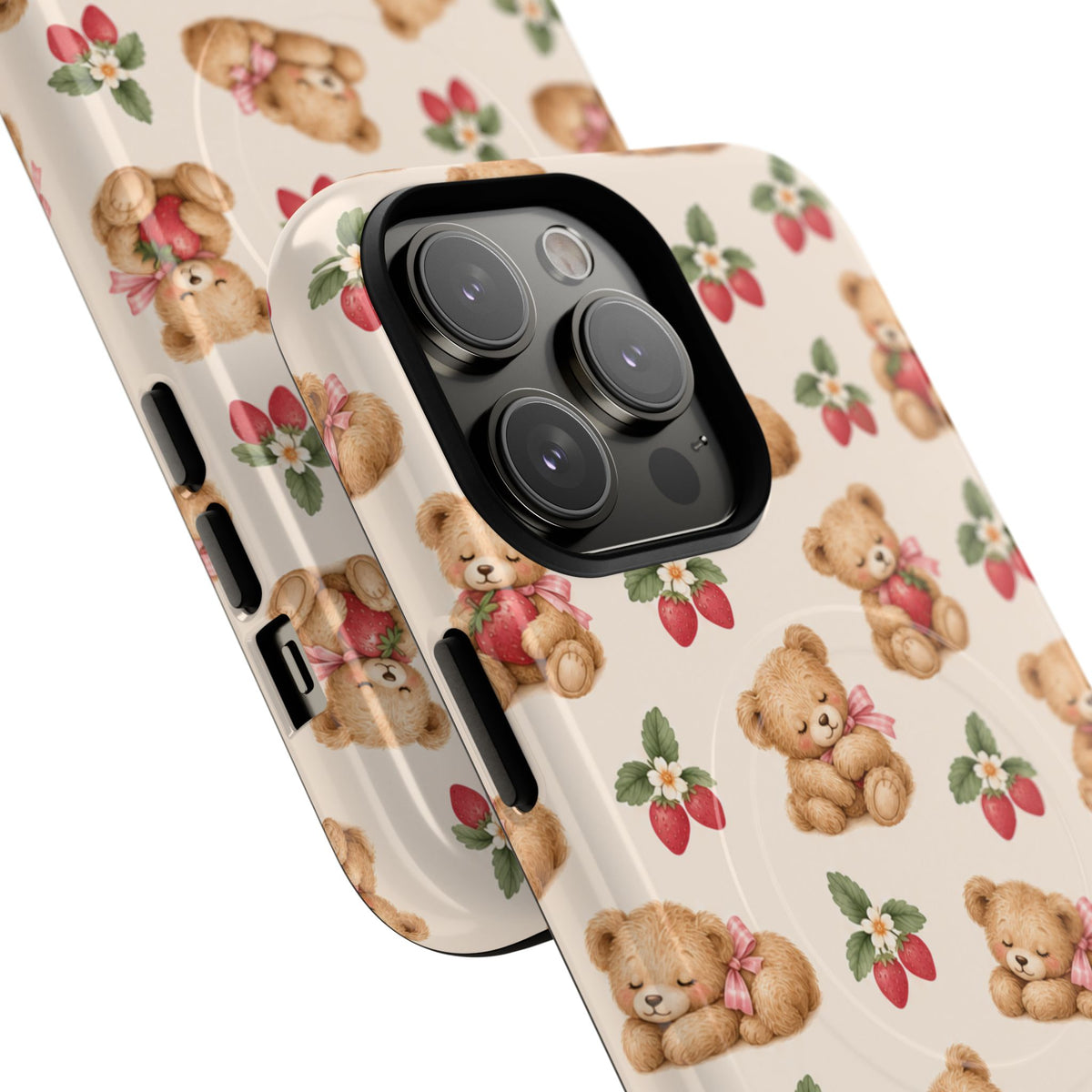 Teddy Berry Cozy Strawberry Pattern iPhone Case with MagSafe