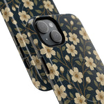 Navy Cherry Blossom Floral iPhone Case - Compatible with MagSafe - Shamo's