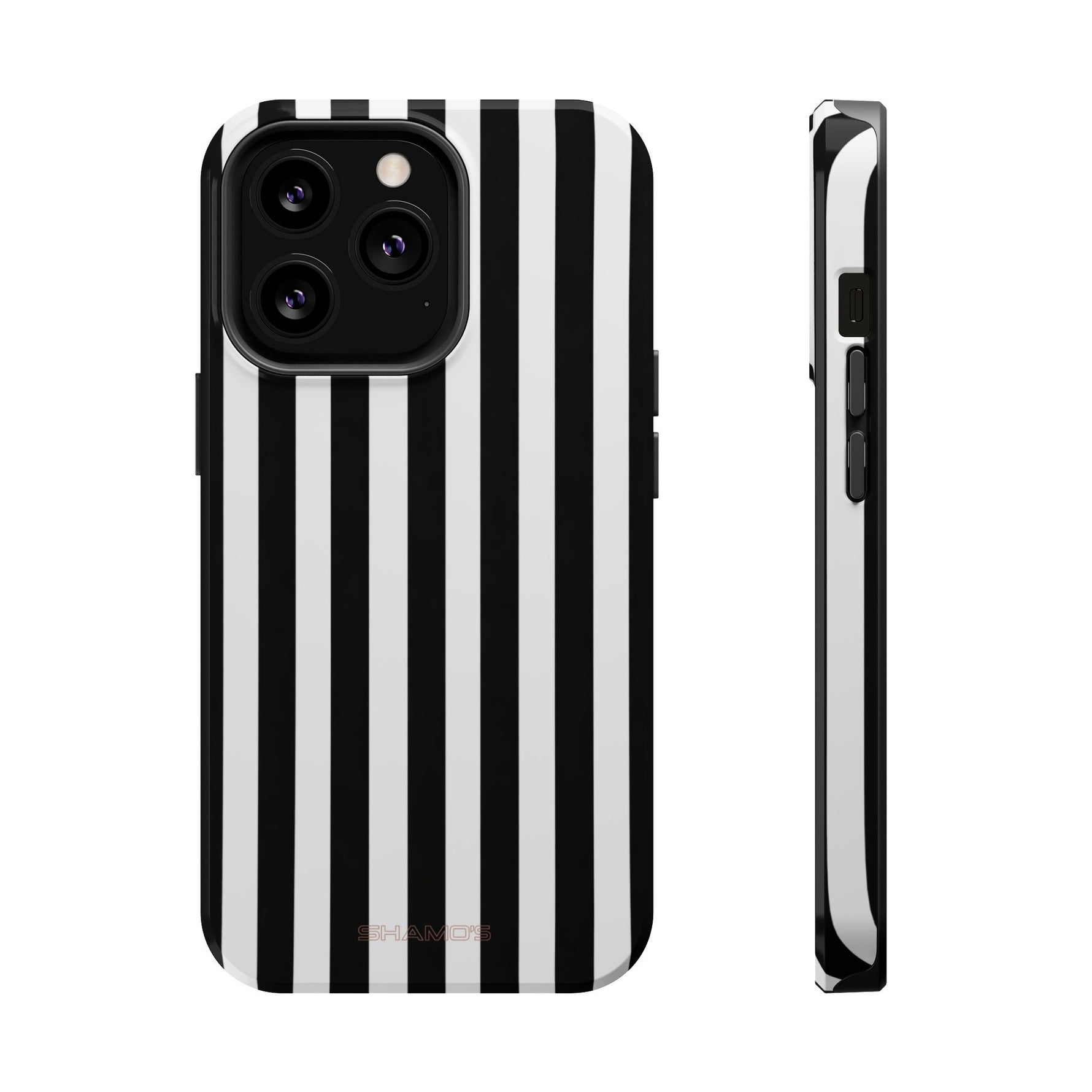 Striped MagSafe Compatible Magnetic Impact-Resistant Phone Case | Black & White Vertical Stripe (Noir Blanc) - iPhone 13 Pro / Glossy - Shamo's