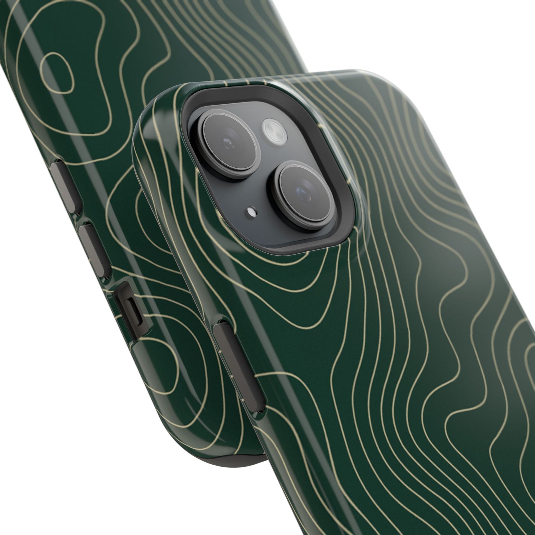 Topographic Green Magnetic Impact-Resistant iPhone Case | MagSafe compatible