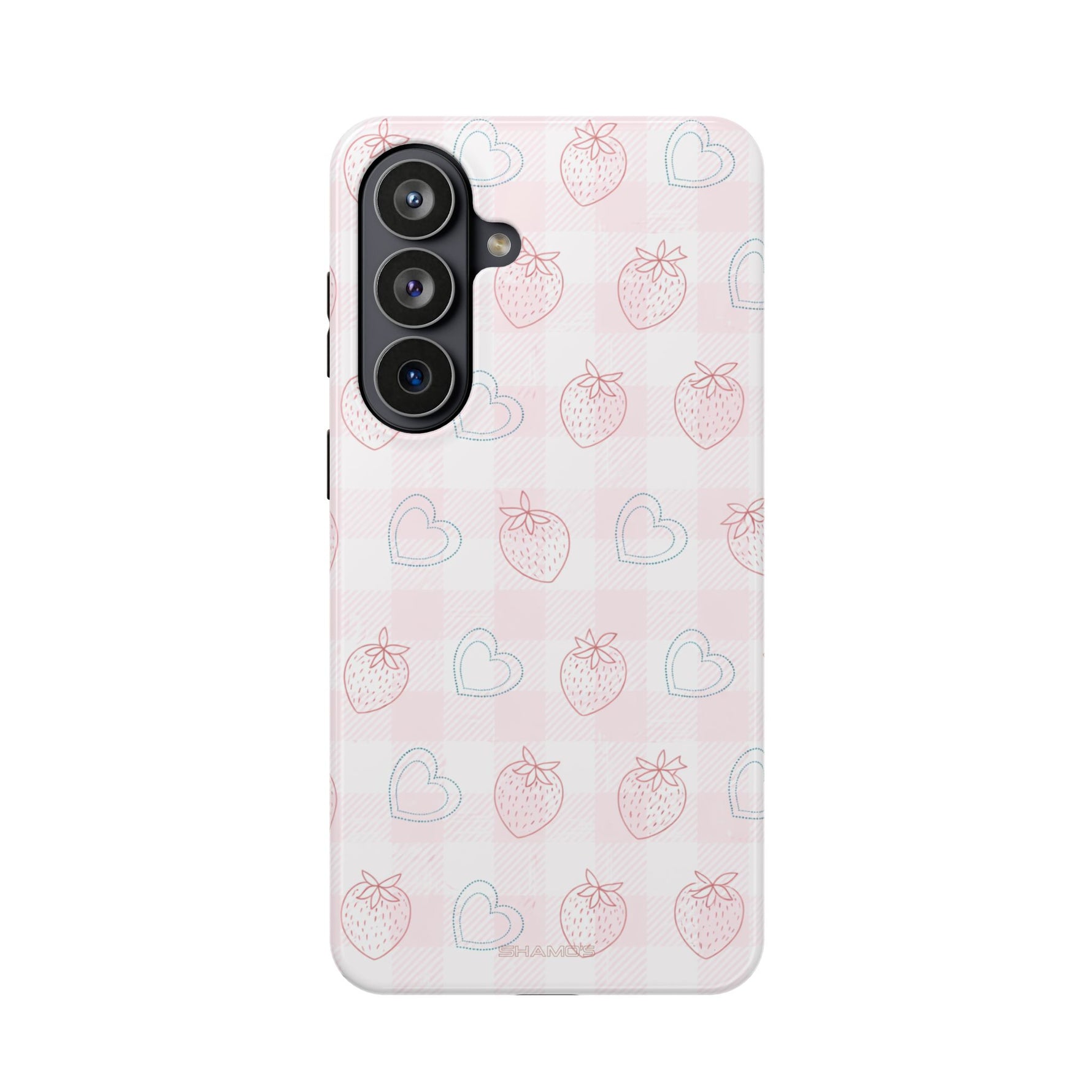 Strawberry Hearts MagSafe Compatible Phone Case | 'Paint it your way' Pink Plaid Impact-Resistant
