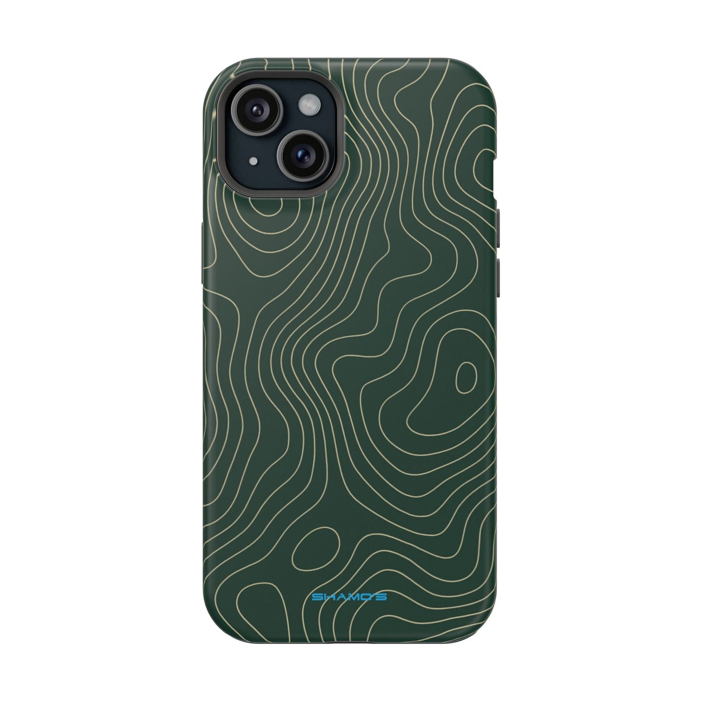 Topographic Green Magnetic Impact-Resistant iPhone Case | MagSafe compatible  Shamo's iPhone 15 Plus / Matte