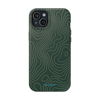 Topographic Green Magnetic Impact-Resistant iPhone Case | MagSafe compatible  Shamo's iPhone 15 Plus / Matte