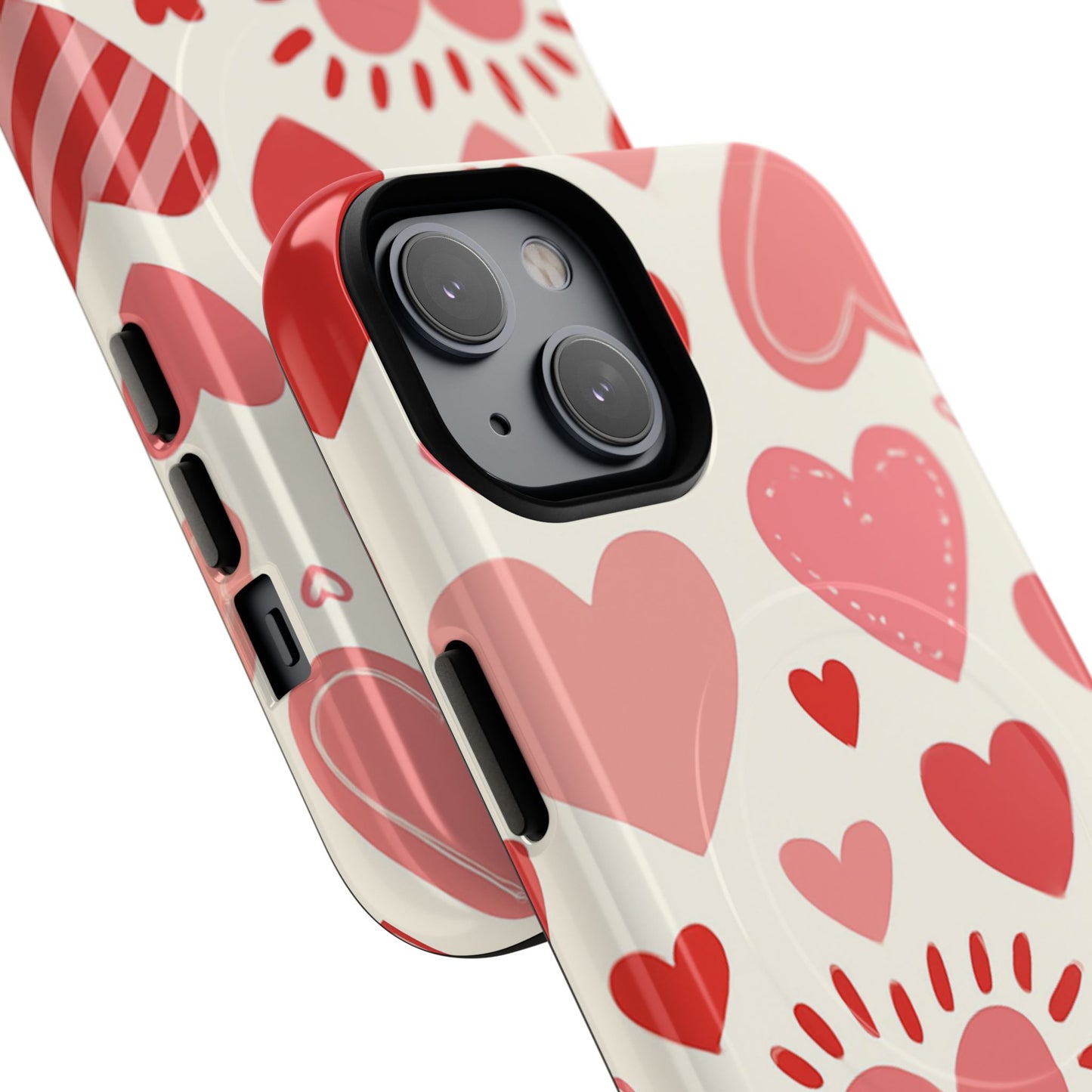 Heart Pattern Tough iPhone Case — Cute Red & Pink Hearts Protective Cover (MagSafe compatible)
