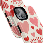Heart Pattern Tough iPhone Case — Cute Red & Pink Hearts Protective Cover (MagSafe compatible)  Shamo's