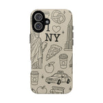NY City Icons Tough iPhone Case — Statue of Liberty, Pizza & Taxi Pattern | Compatible with MagSafe  Shamo's iPhone 16 Plus / Glossy