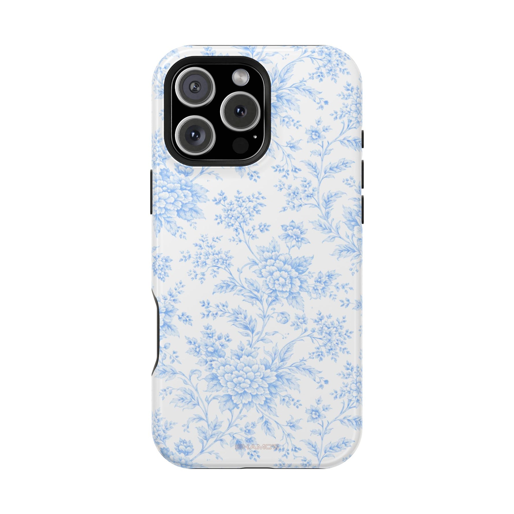 Preppy Look Blue Floral Impact-Resistant Phone Case and MagSafe Compatible
