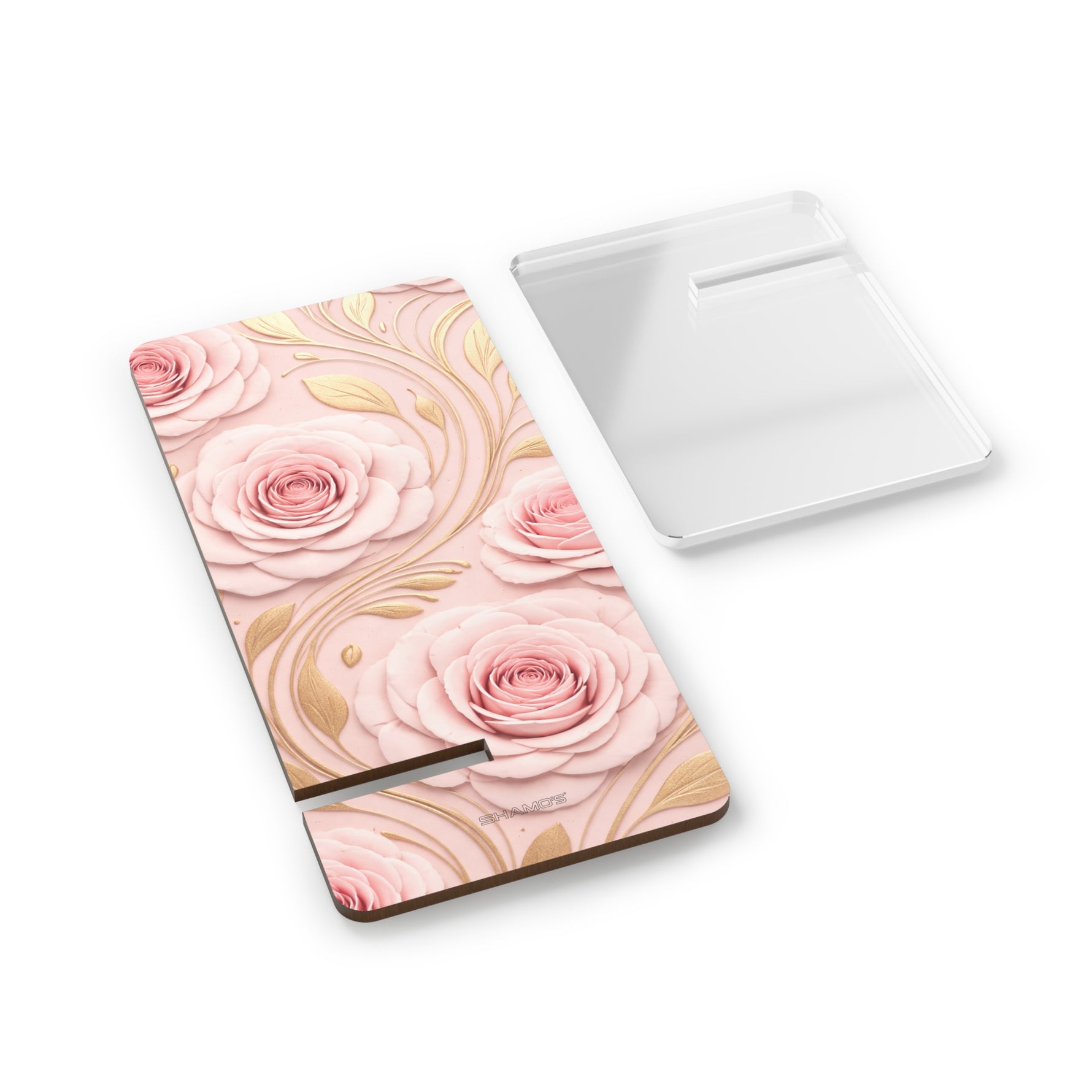 Floral Rose Phone Stand, Pink Gold Smartphone Display Holder