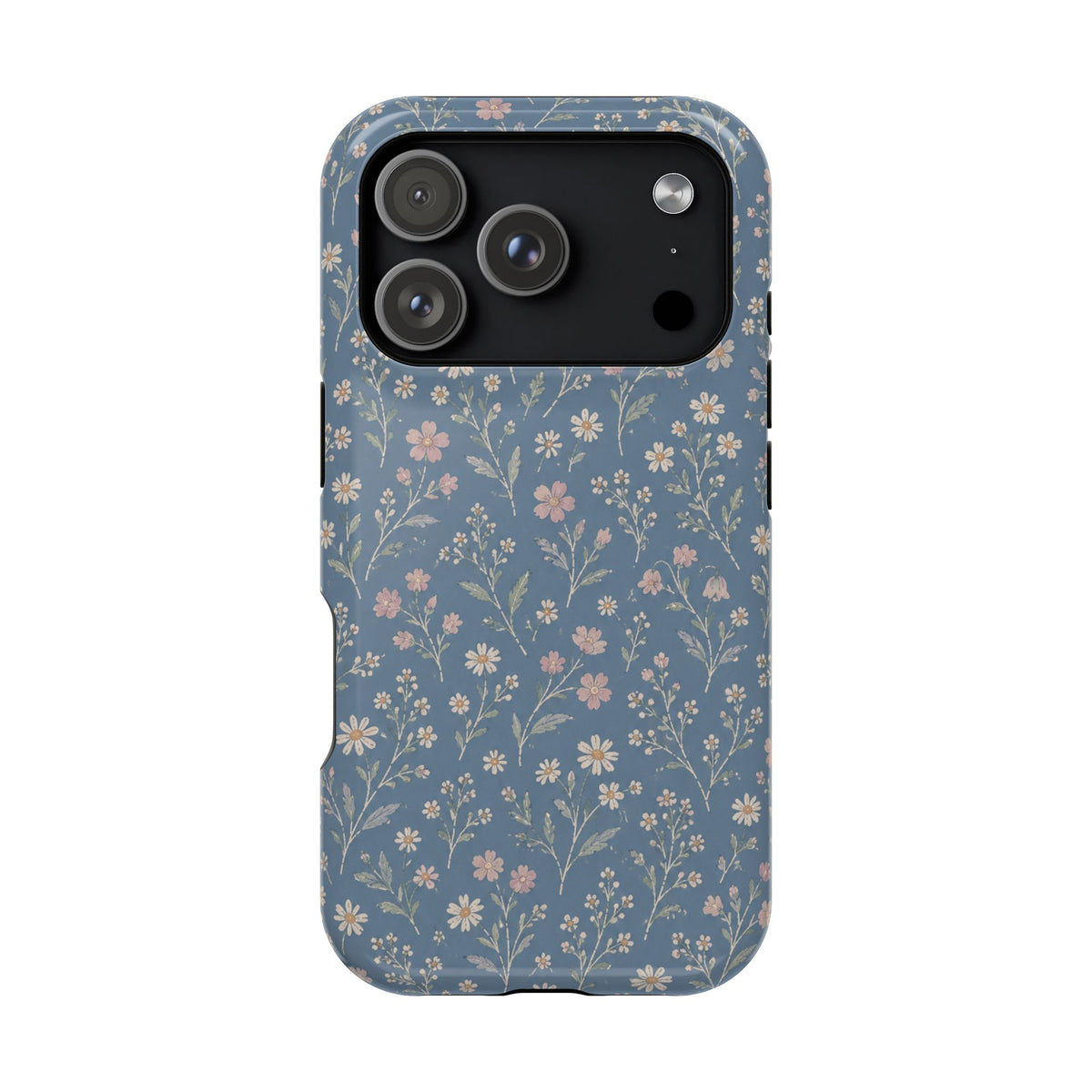 Denim Wildflowers MagSafe Phone Case, glossy iPhone 18 Pro, rear view