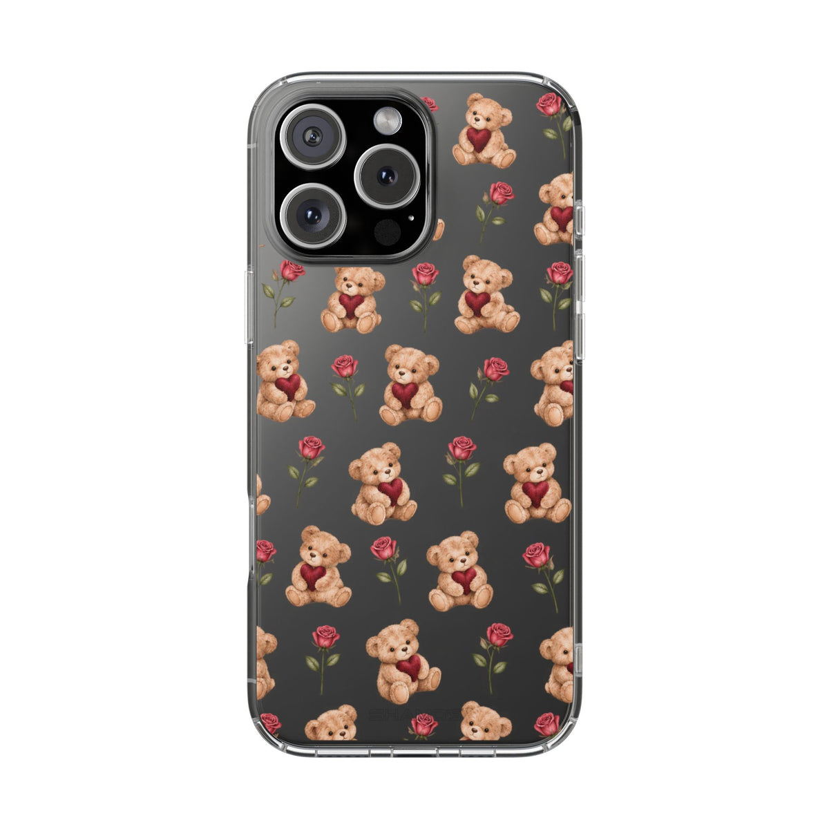 Romantic Teddy Bear Impact-Resistant Phone Case with Heart Design