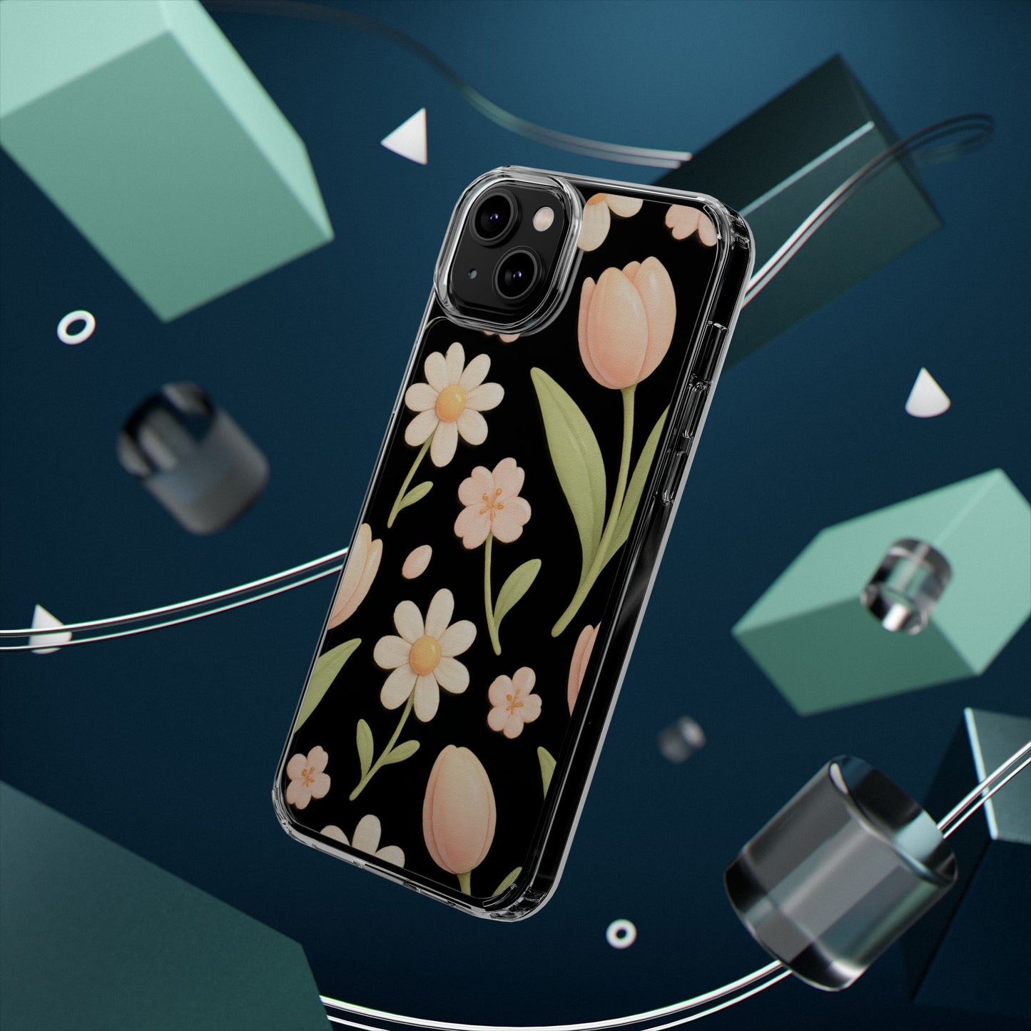 Floral Impact-Resistant Clear iPhone Case