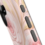 Floral Pink Rose MagSafe iPhone Case, Gold Leaf Magnetic Impact-Resistant