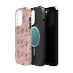 Pink Teddy Hearts Love iPhone Case, Impact-Resistant MagSafe Compatible