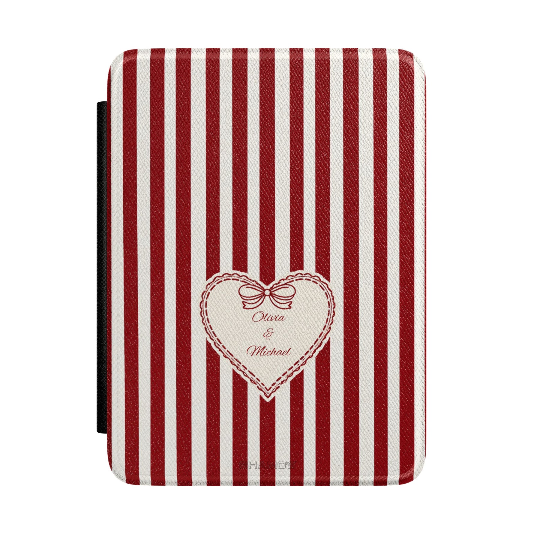 Kindle Case — Red & White Striped Heart Cover (Personalized Names)
