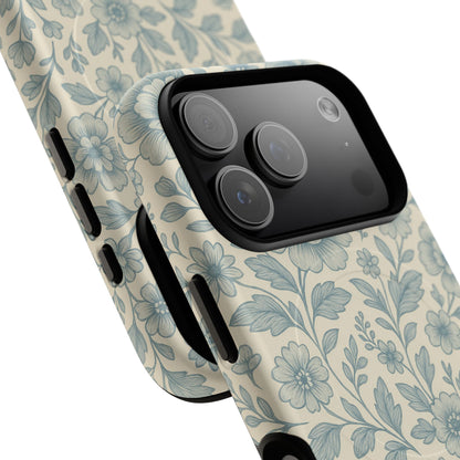 Vintage Blue Floral Tough Case for iPhone - Compatible with MagSafe