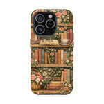 Floral Bookshelf iPhone Case — MagSafe Magnetic, Impact-Resistant