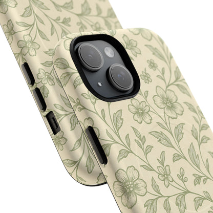 Sage Green Vintage Floral Pattern iPhone Case | MagSafe Compatible