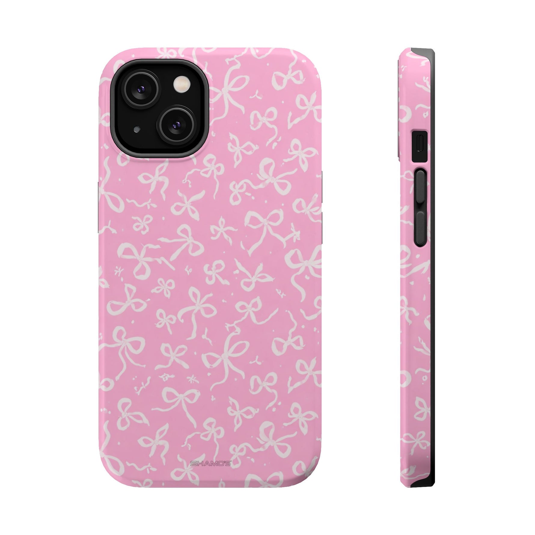 Pink Bow Pattern Impact-Resistant iPhone Case | MagSafe