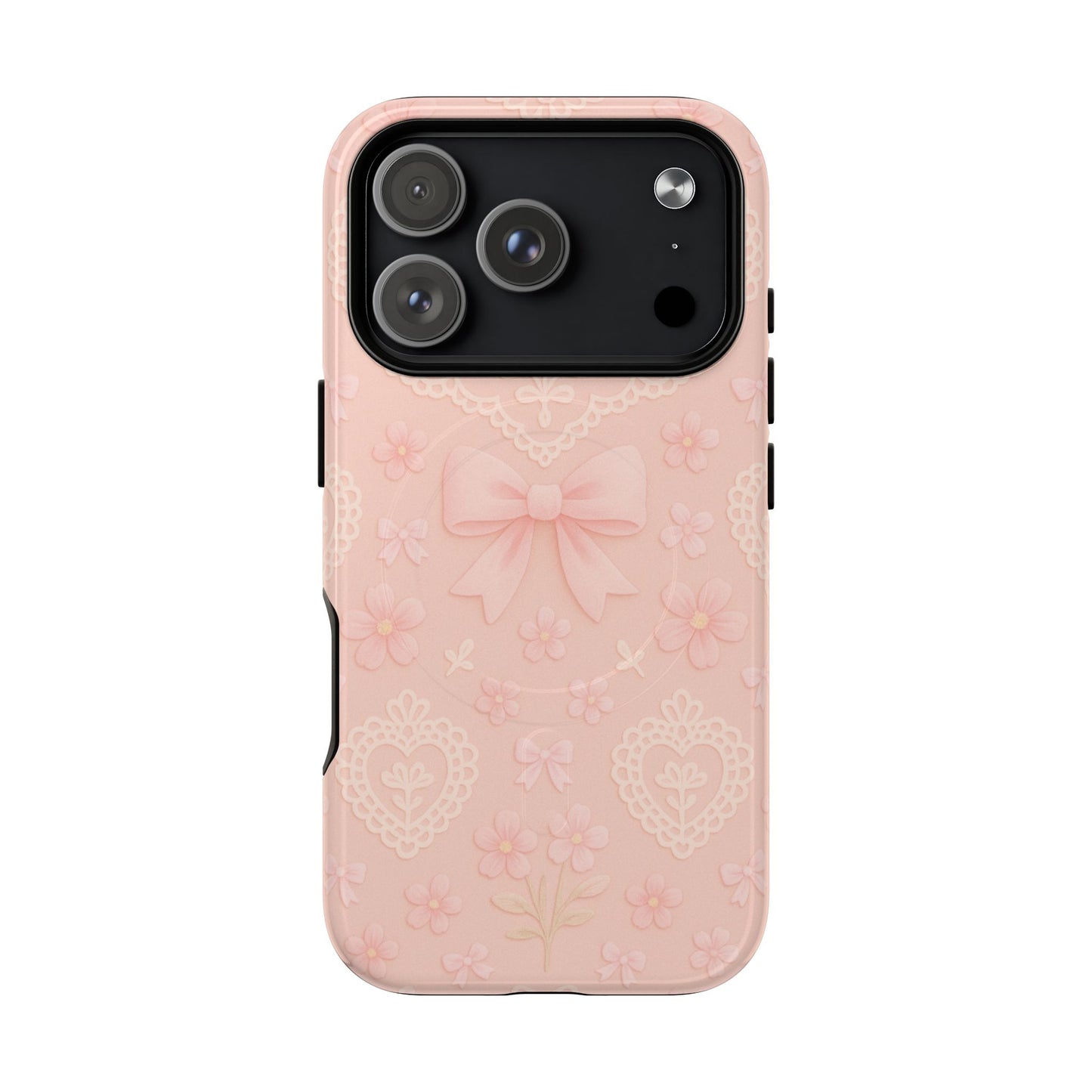Balletcore Pink Floral Lace iPhone Case with Bow | Works with MagSafe