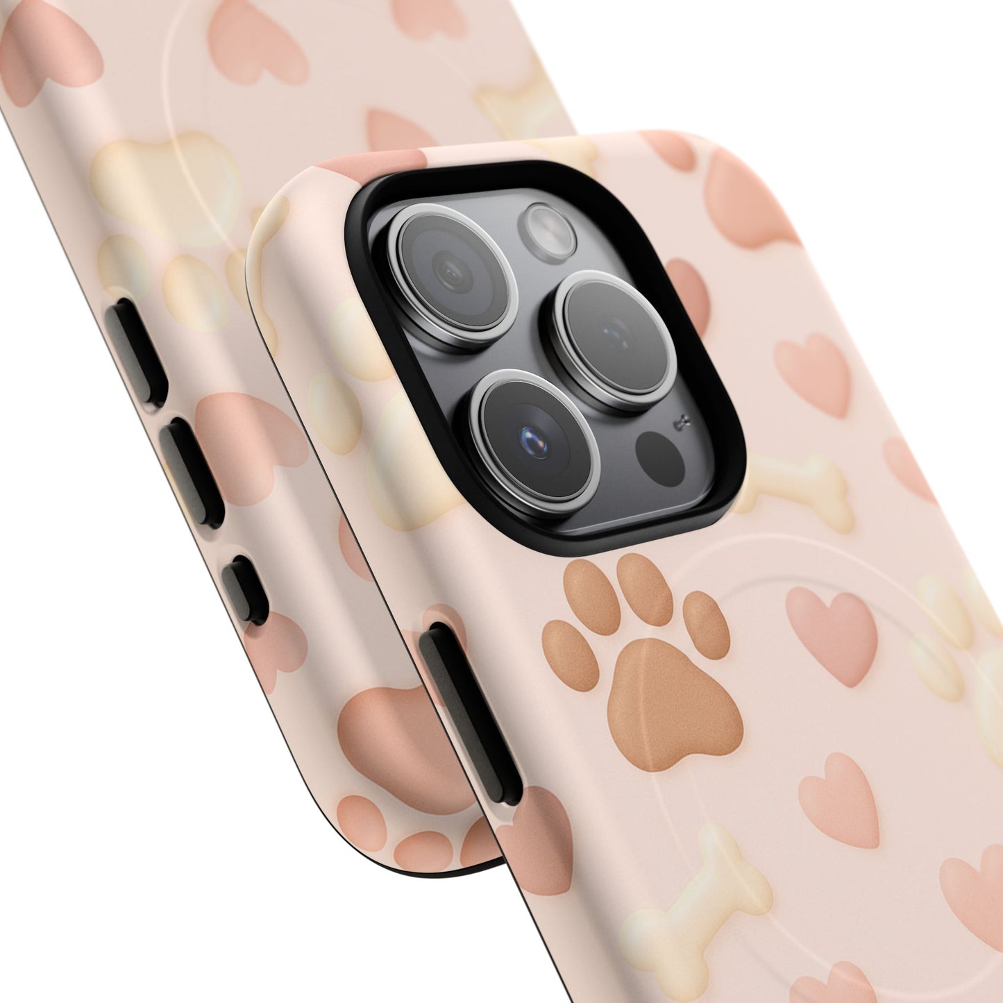 Pet Paw Pattern Phone Case — Pink Puppy Hearts & Bones with MagSafe