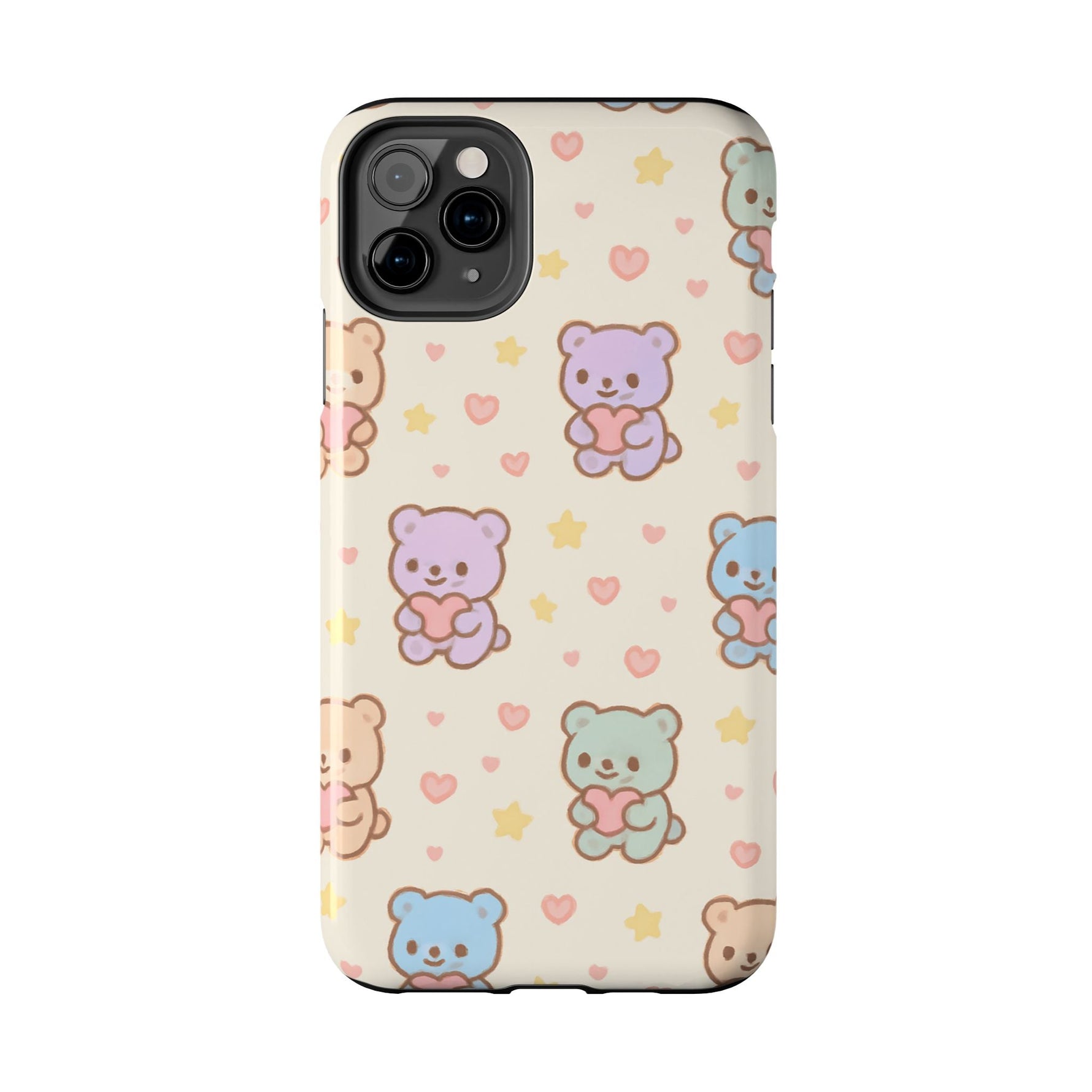 Cute Pastel Bear Impact Phone Case | Heart & Star Kawaii Pattern  Shamo's