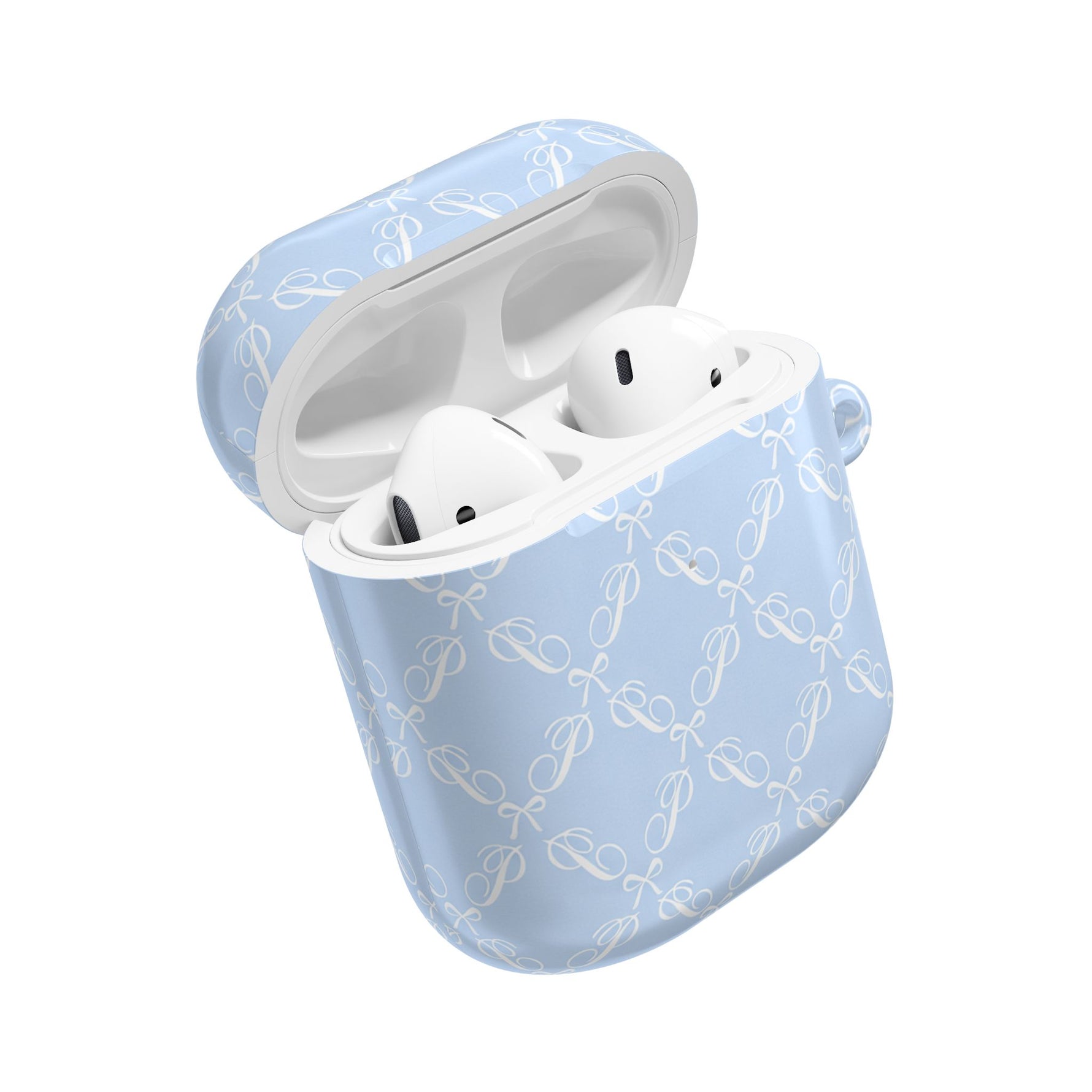 Pastel Blue Bow Pattern AirPod Case — Elegant Bow Pattern Protective Cover