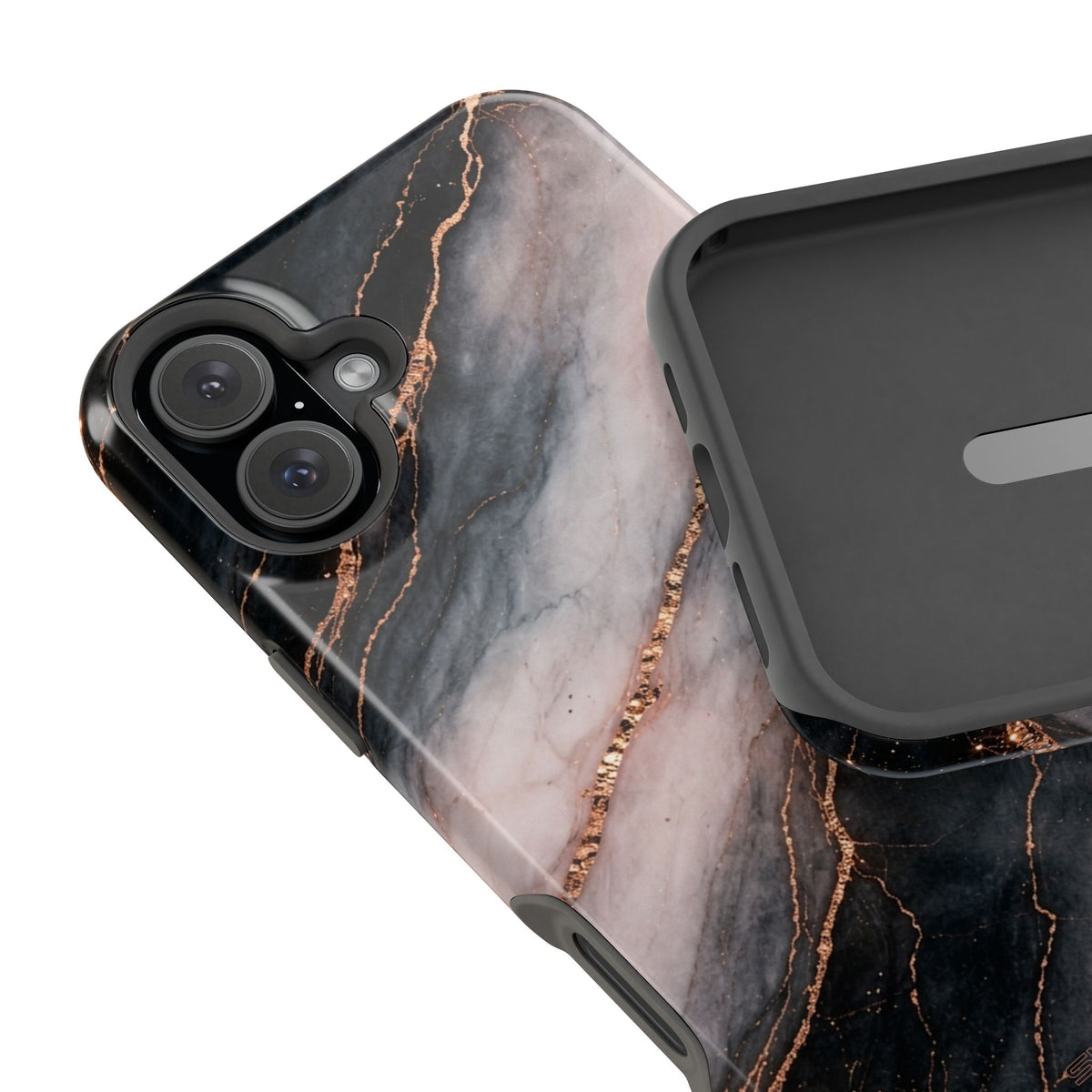 Marbled Black & Rose Gold Magnetic MagSafe Compatible Phone Case — Impact-Resistant