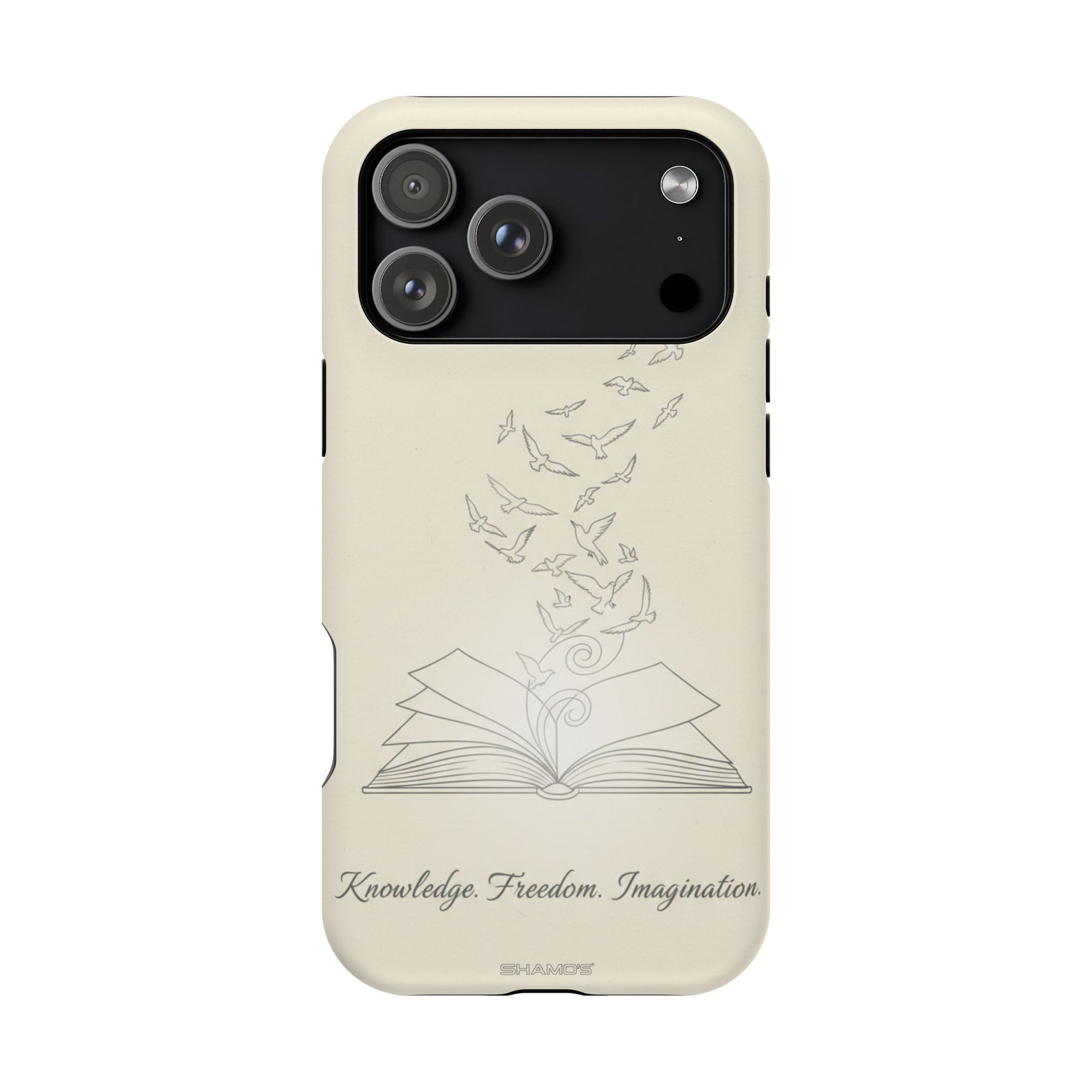 'Knowledge, Freedom, Imagination' Book & Birds Minimalist Magnetic Impact-Resistant Phone Case with MagSafe