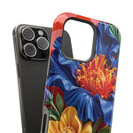 Electric Paradise MagSafe Phone Case – Cobalt Floral & Coral Waves | Glossy
