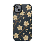 Navy Cherry Blossom Floral iPhone Case - Compatible with MagSafe