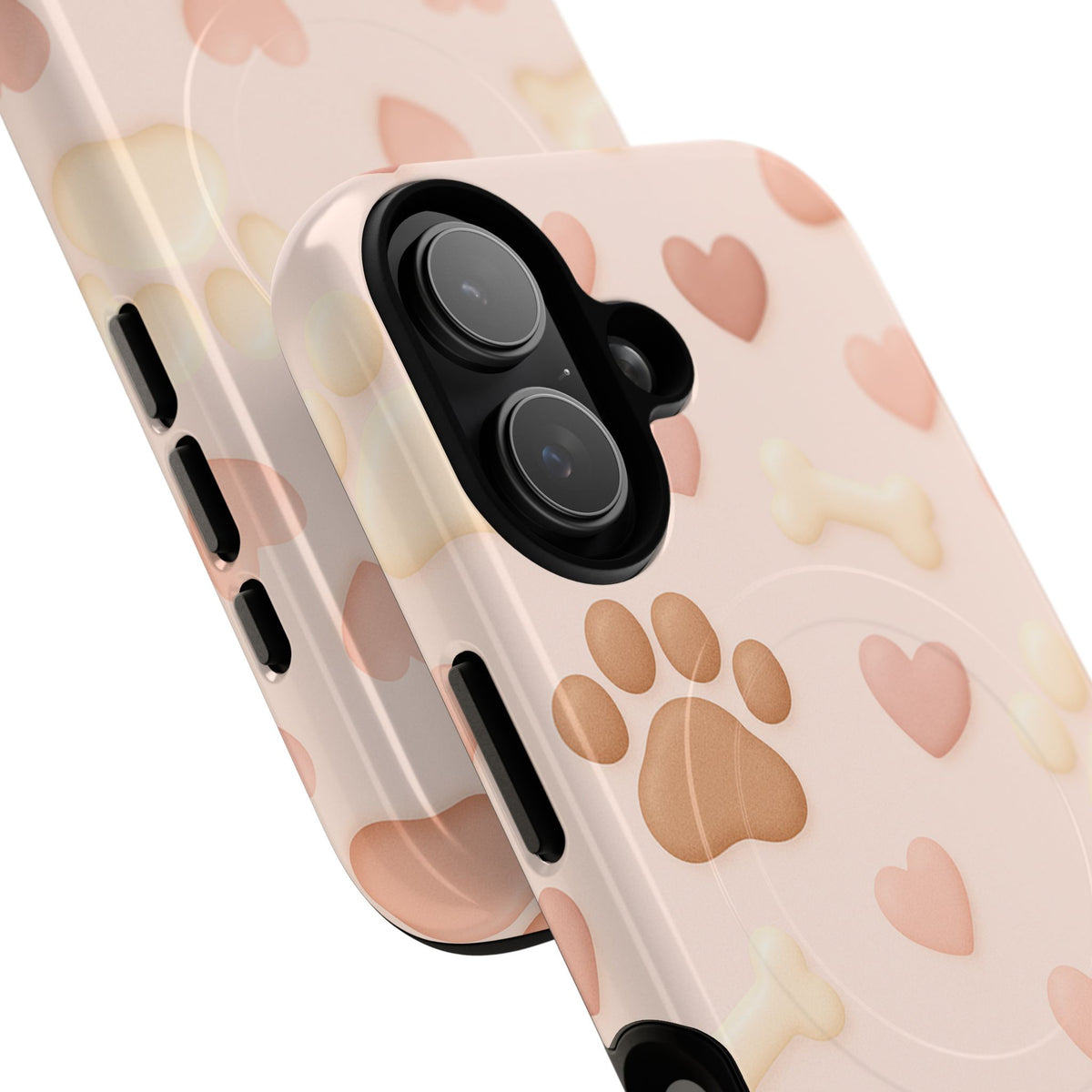 Handyhülle mit Tierpfotenmuster – Rosa Welpenherzen &amp; Knochen mit MagSafe