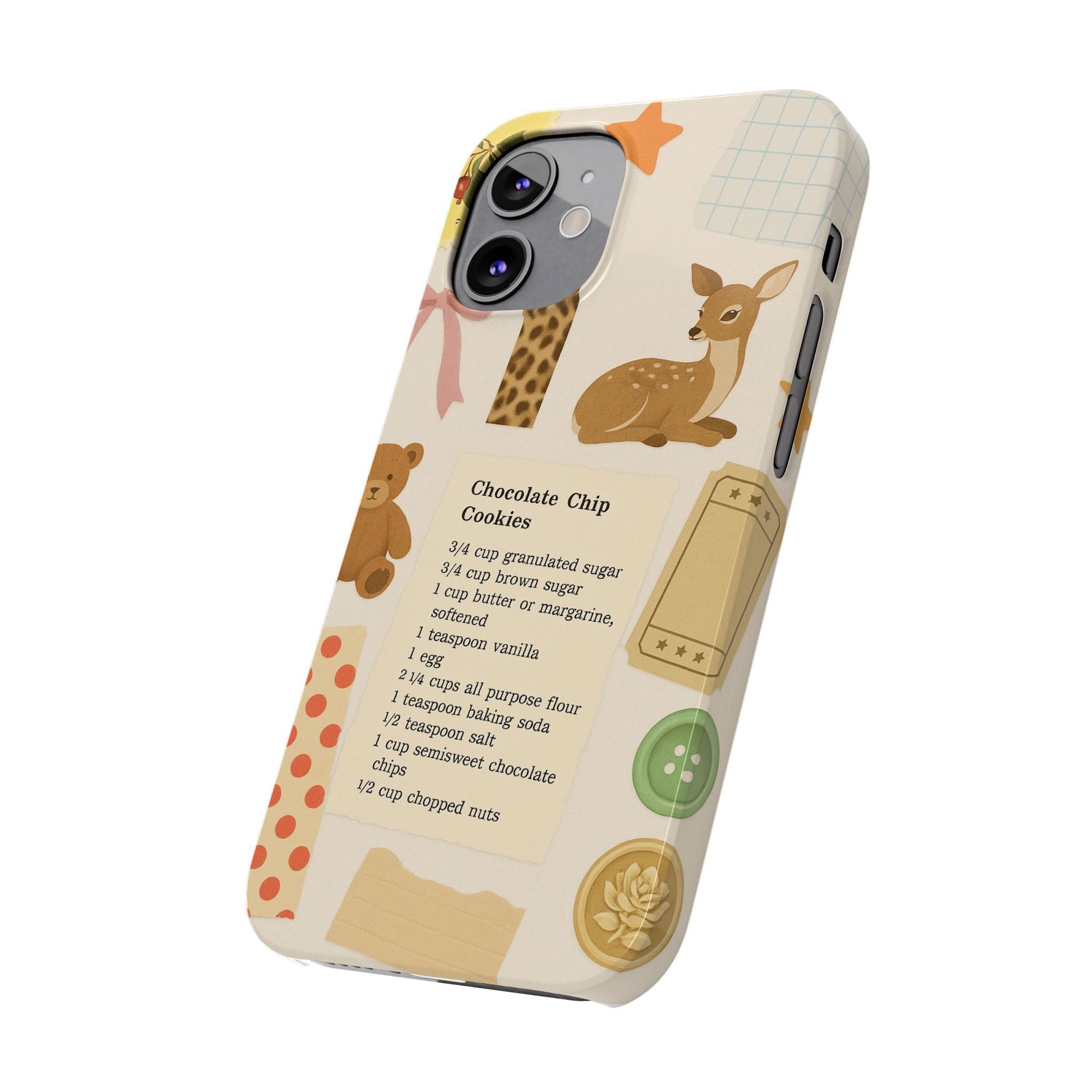 Slim iPhone Case — Cozy Baking & Teddy Pattern (Recipe, Deer, Buttons)  Shamo's