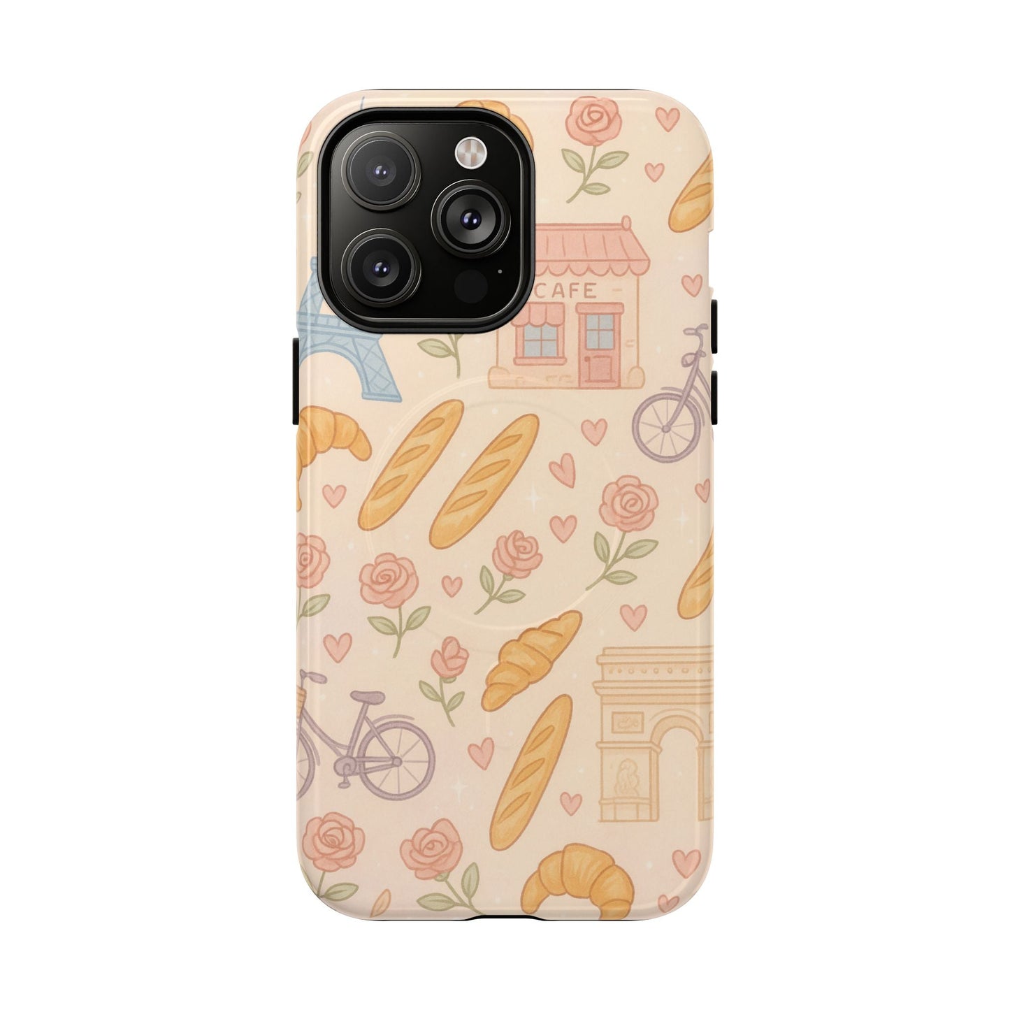 Parisian Bakery iPhone Case — Cute Eiffel Tower, Croissants & Baguette Tough MagSafe Case