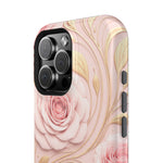 Floral Pink Rose MagSafe iPhone Case, Gold Leaf Magnetic Impact-Resistant