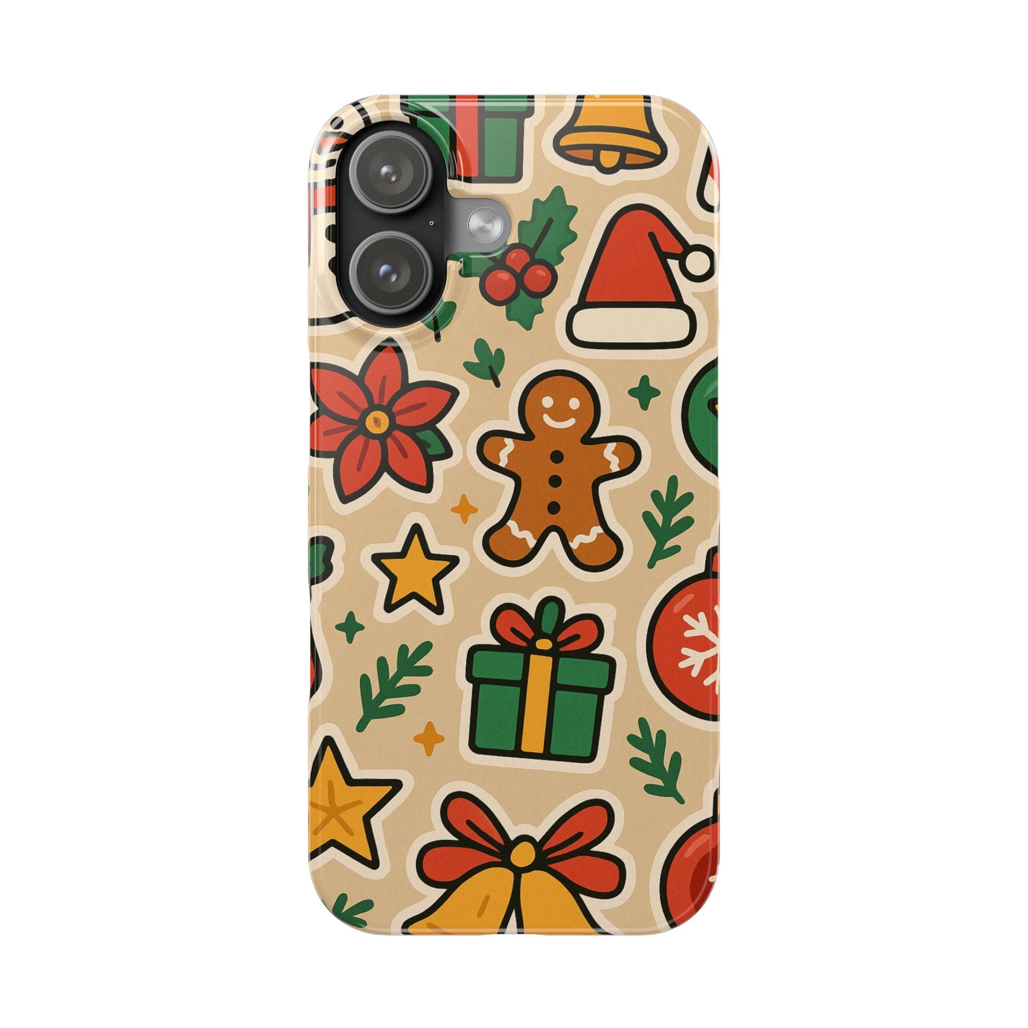 Holiday Pattern Slim iPhone Case — Gingerbread, Santa Hat & Gifts Holiday Design  Shamo's iPhone 17 Pro Max
