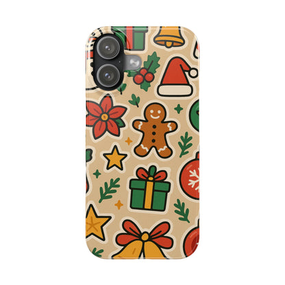 Holiday Pattern Slim iPhone Case — Gingerbread, Santa Hat & Gifts Holiday Design