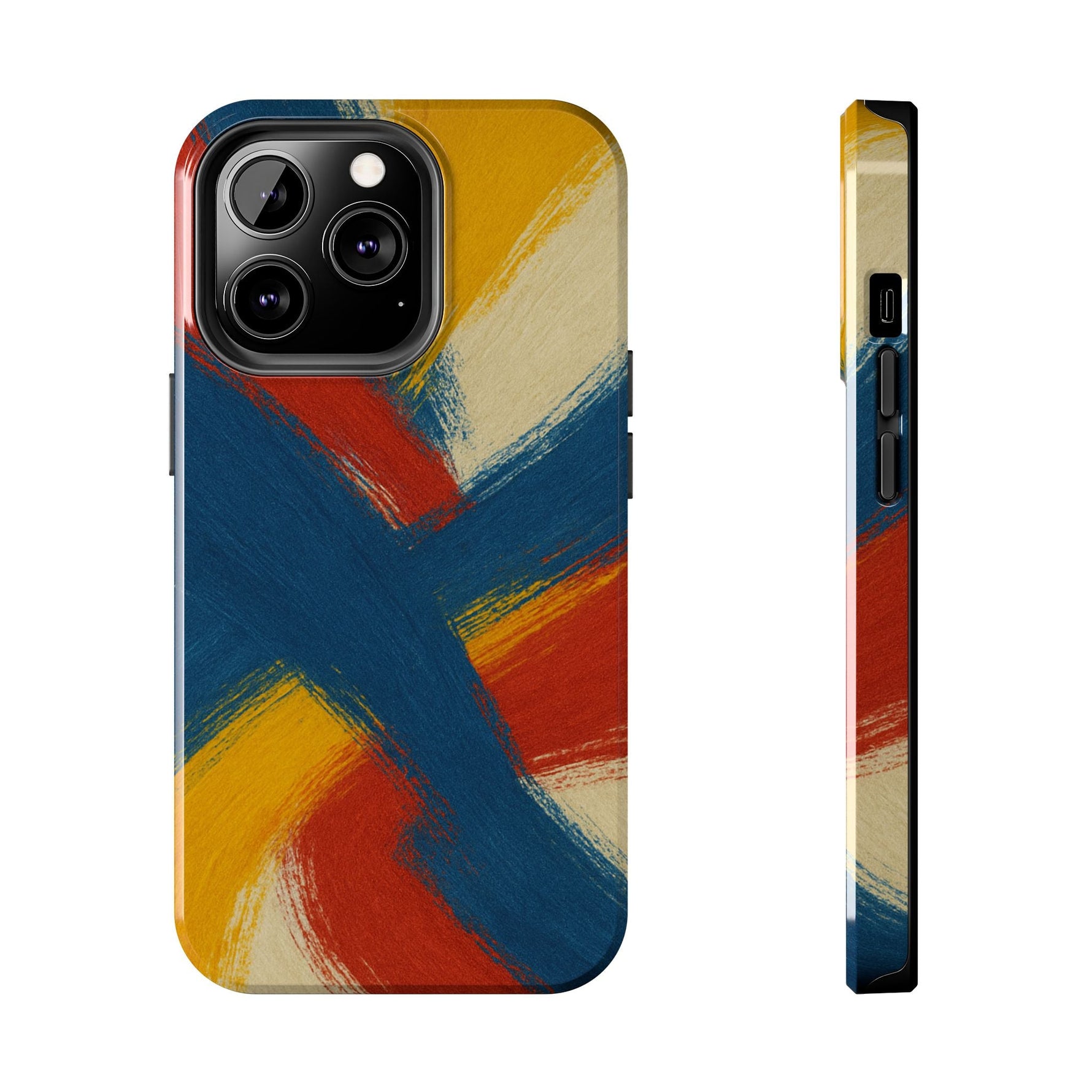Abstract Brushstroke Tough Phone Case — Colorful Red, Blue & Yellow Protective Cover  Shamo's iPhone 13 Pro