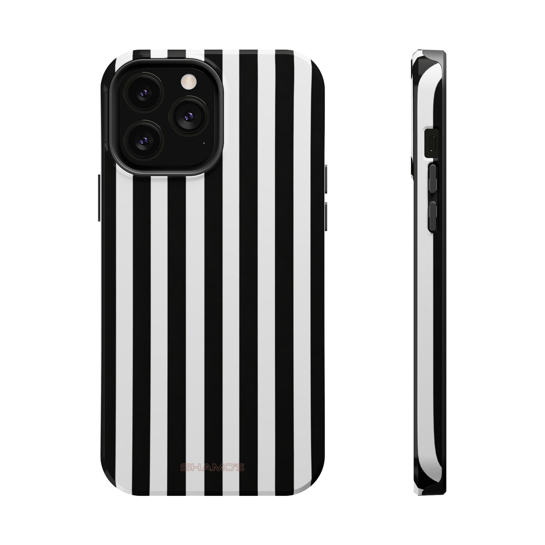 Striped MagSafe Compatible Magnetic Impact-Resistant Phone Case | Black & White Vertical Stripe (Noir Blanc) - iPhone 13 Pro Max / Glossy - Shamo's