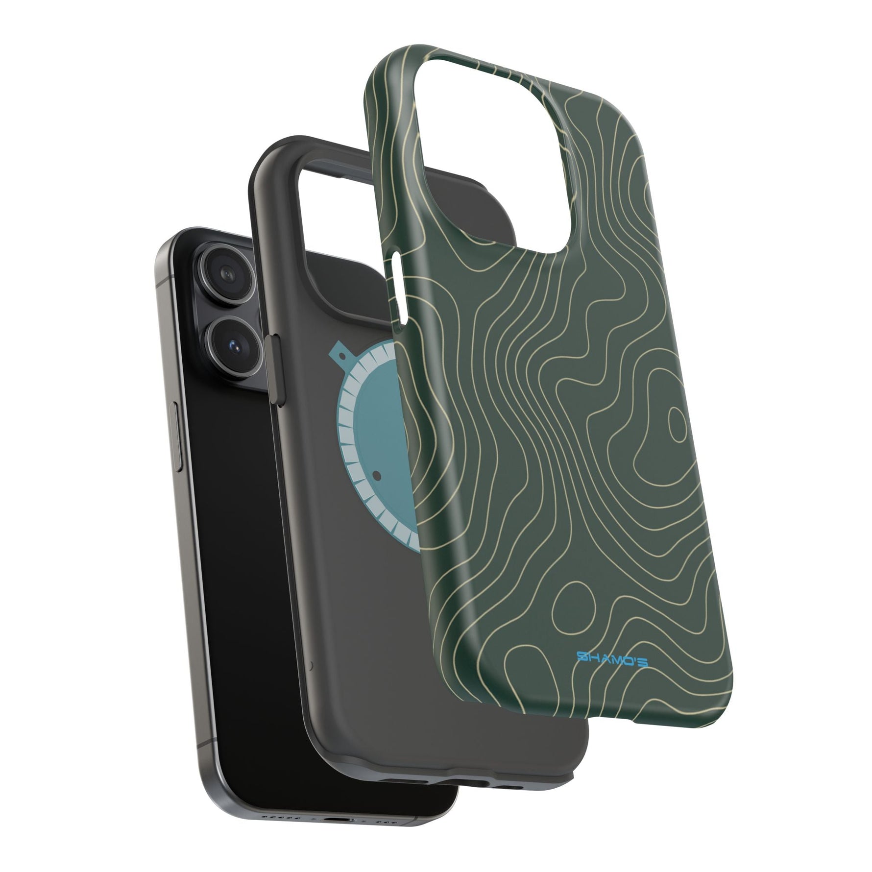 Topographic Green Magnetic Impact-Resistant iPhone Case | MagSafe compatible  Shamo's
